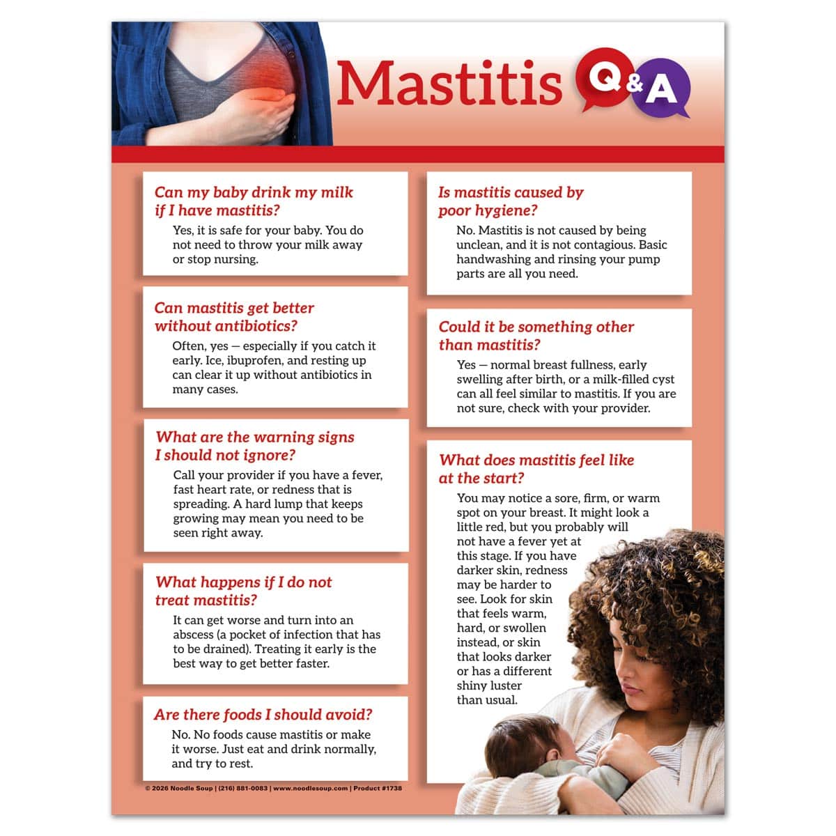 English back side of mastitis tear pad with common mastitis questions