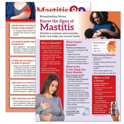 English mastitis tear pad breastfeeding education handout front and back