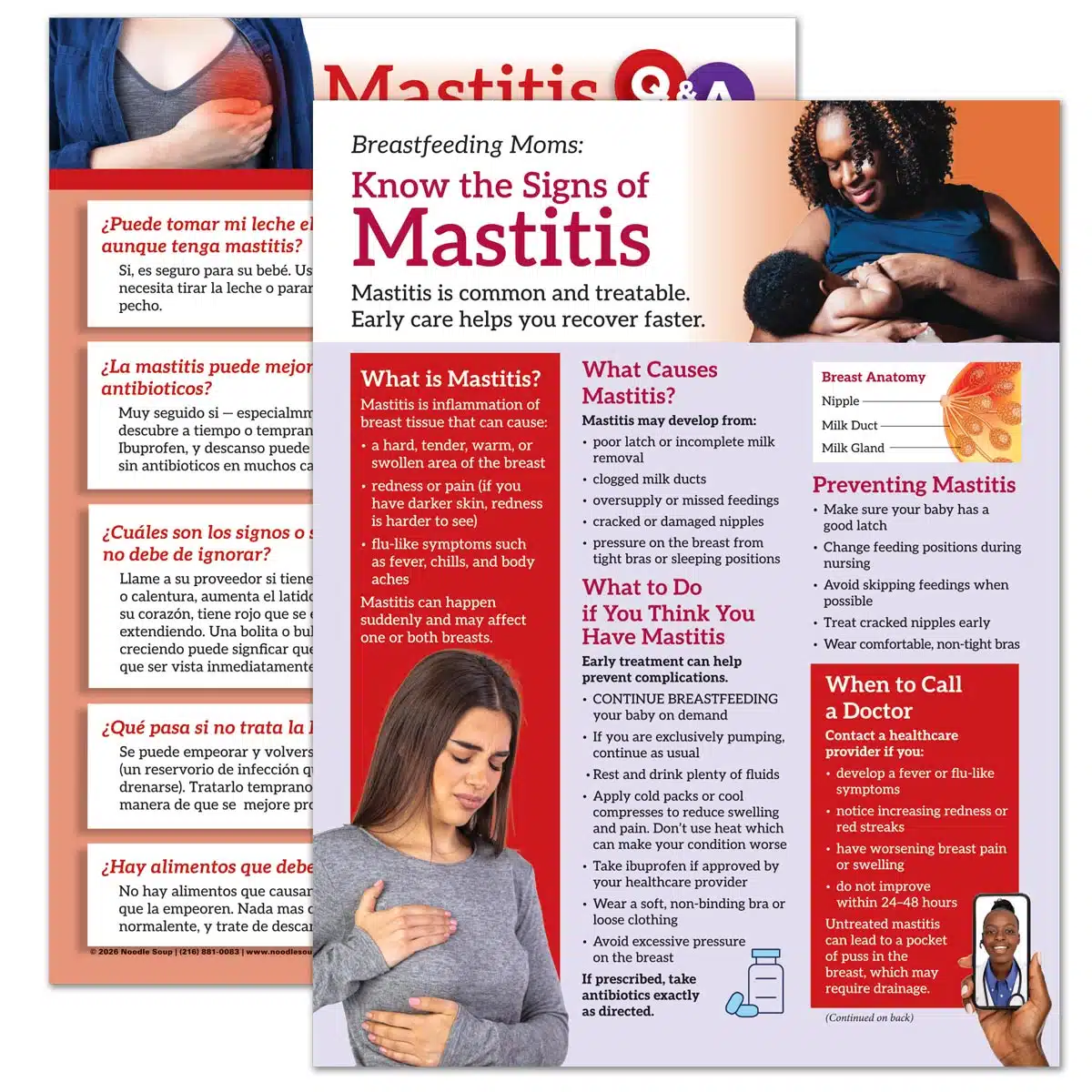 English mastitis tear pad breastfeeding education handout front and back