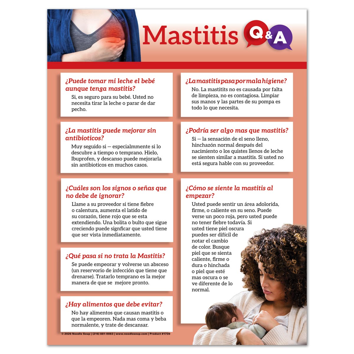 Spanish back side of mastitis tear pad with common mastitis questions
