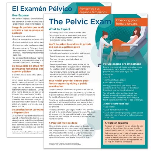 Bilingual pelvic exam tear pad women’s health education handout
